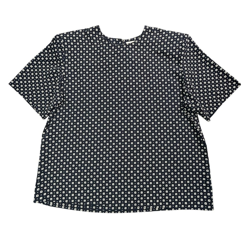 Worthington Blouse Womens Size XL Blue with White S/S Relaxed Fit Shirt Top